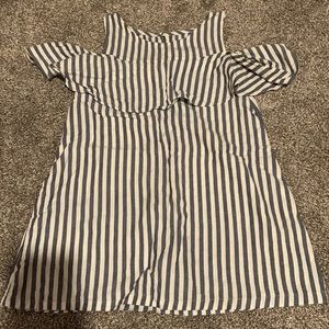 White and navy blue striped blouse
